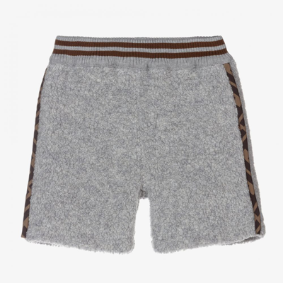 Shop Fendi Boys Grey Wool Bouclé Logo Shorts
