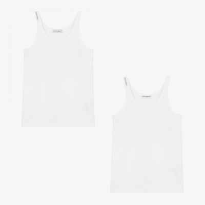 Shop Dolce & Gabbana Boys White Vests (2 Pack)
