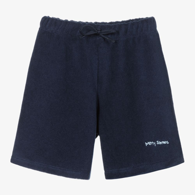 Shop Mitty James Blue Cotton Towelling Shorts