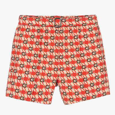 Shop Gucci Red Houndstooth Logo Shorts