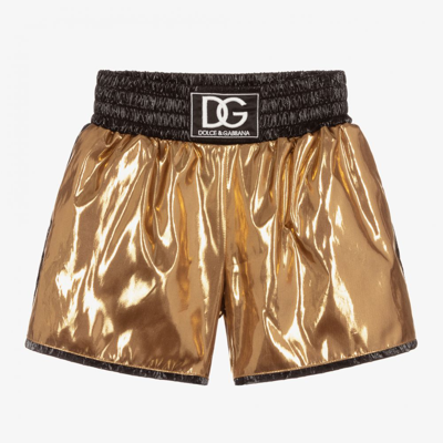 Shop Dolce & Gabbana Girls Gold Foil Logo Shorts