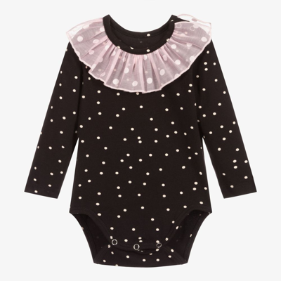 Wauw Capow By Bangbang Ruffle-embellished Polka-dot Bodysuit In Black