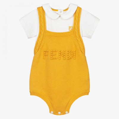 Shop Fendi Yellow Knitted Dungarees Set