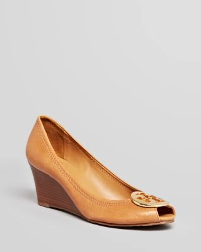 Shop Tory Burch Sally Two Peep Toe Wedge Pumps In Royal Tan