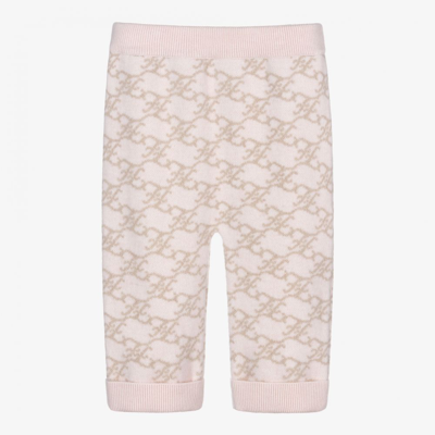Shop Fendi Girls Pink Wool Logo Baby Trousers