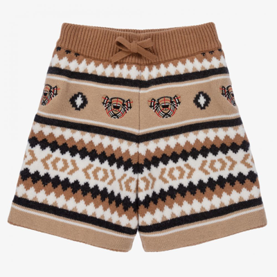 Shop Burberry Boys Beige Wool Knit Shorts