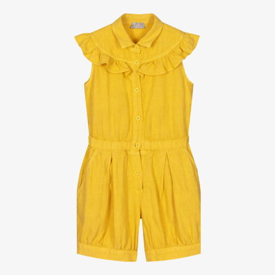 Shop Il Gufo Girls Yellow Linen Playsuit