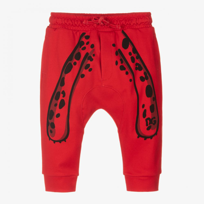 Shop Dolce & Gabbana Boys Red Leopard Cotton Joggers