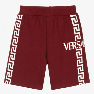 Shop Versace Boys Red Cotton Greca Shorts