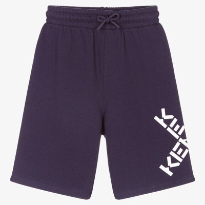 Shop Kenzo Boys Blue Cotton Logo Shorts