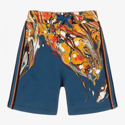 Shop Dolce & Gabbana Boys Blue Cotton Marble Shorts