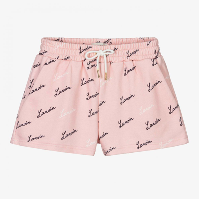 Shop Lanvin Girls Pink Cotton Logo Shorts