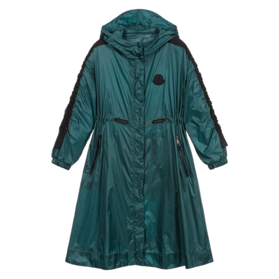 Shop Moncler Girls Metallic Green Hooded Coat