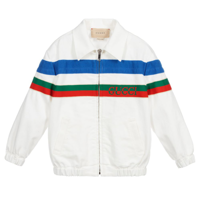 Shop Gucci Boys White Cotton Logo Jacket