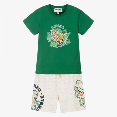 Shop Kenzo Boys Green & Ivory Shorts Set