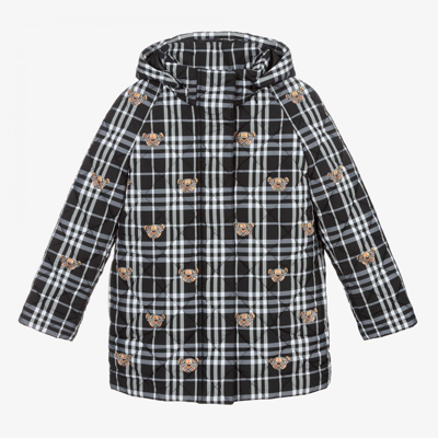 Shop Burberry Teen Girls Black Check Coat