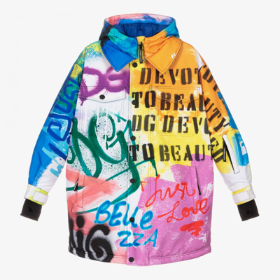 Shop Dolce & Gabbana Teen Graffiti Ski Jacket In Blue