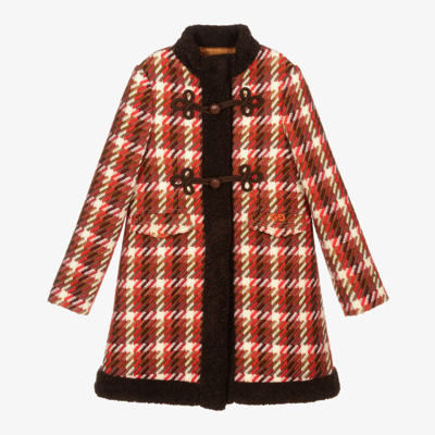 Shop Gucci Teen Red Check Wool Coat