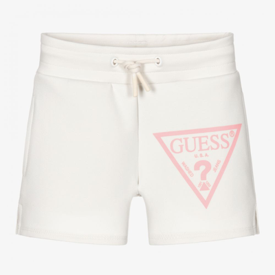 Shop Guess Girls Ivory Cotton Shorts