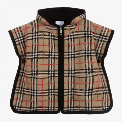Shop Burberry Girls Beige Wool Check Baby Cape