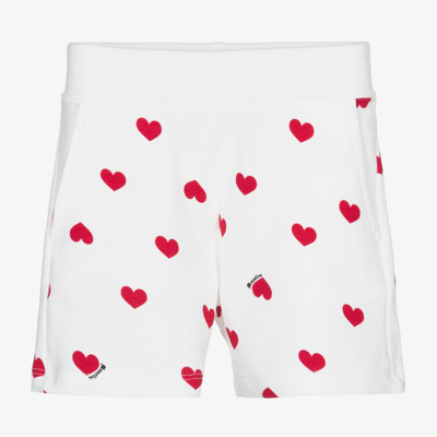 Shop Monnalisa Girls White & Red Hearts Shorts