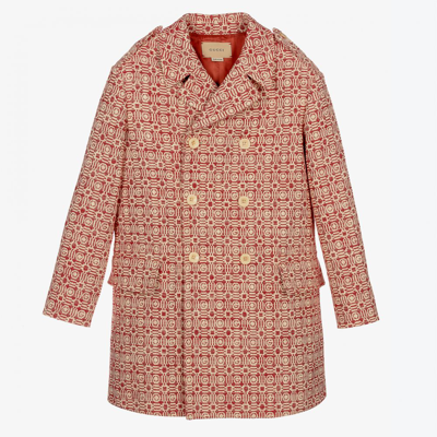 Shop Gucci Teen Boys G Jacquard Coat In Red