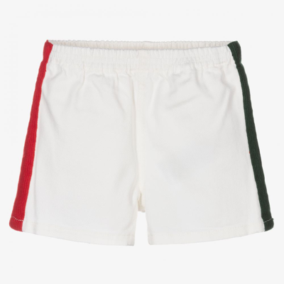 Shop Gucci White Web Denim Shorts