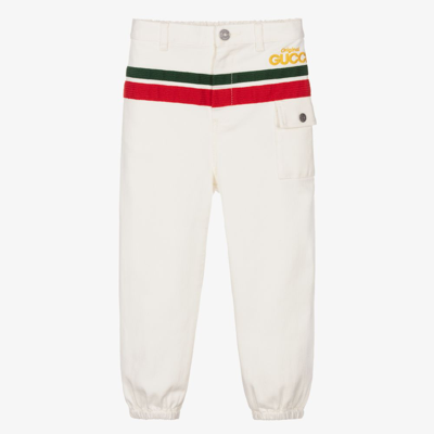 Shop Gucci Boys White Web Stripe Denim Jeans