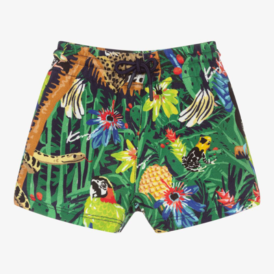 Shop Kenzo Kids Boys Green Cotton Tropical Shorts