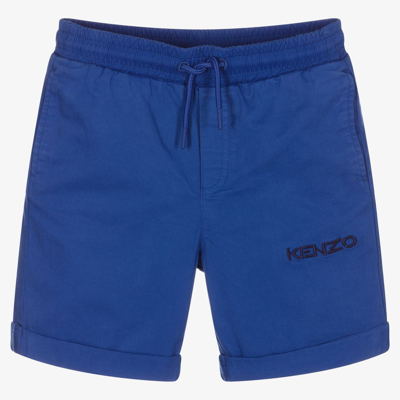 Shop Kenzo Boys Blue Cotton Logo Shorts