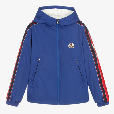 Shop Moncler Teen Boys Blue Hooded Jacket