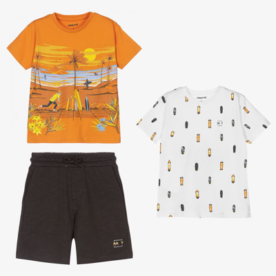 Shop Mayoral Boys White & Orange Shorts Set