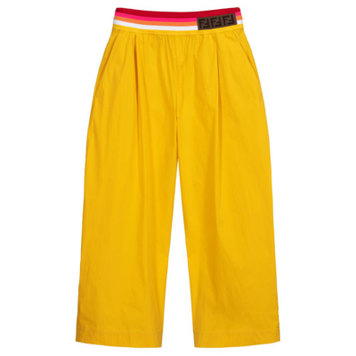 Shop Fendi Girls Teen Yellow Ff Logo Trousers