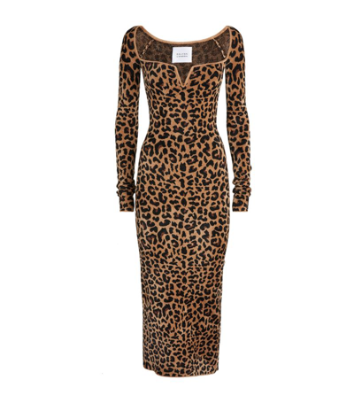 Shop Galvan Leopard Print Freya Midi Dress In Brown