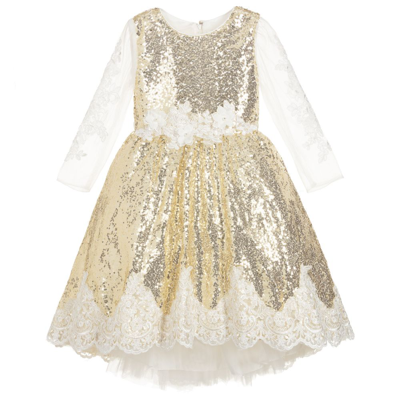 Shop Romano Princess Girls Gold Sequinned Dress