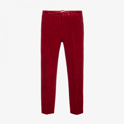 Shop Gucci Boys Teen Red Velvet Trousers