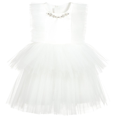 Shop Childrensalon Occasions Girls White Satin & Tulle Dress