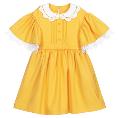 Shop Fendi Girls Yellow Wool & Lace Dress