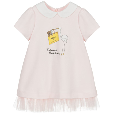 Shop Fendi Girls Pink Cotton Jersey Baby Dress