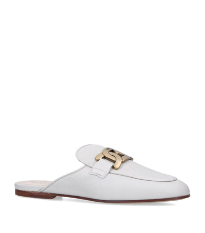 Shop Tod's Leather Slippers In White