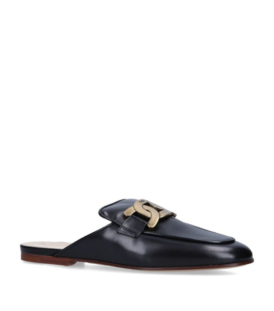 Shop Tod's Leather Slippers In Black
