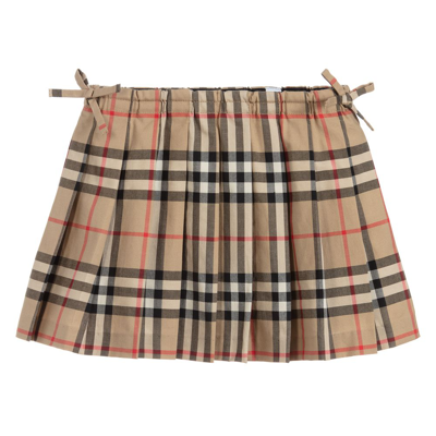 Shop Burberry Beige Pleated Check Skirt