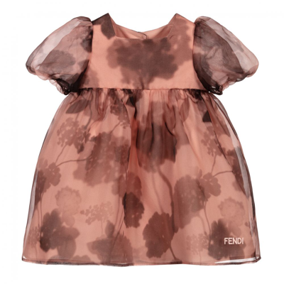 Shop Fendi Girls Pink Silk Organza Dress Set