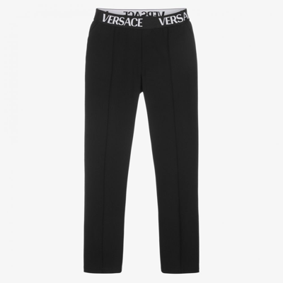 Shop Versace Boys Teen Smart Black Logo Trousers