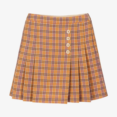 Shop Gucci Girls Orange Check Wool Skirt