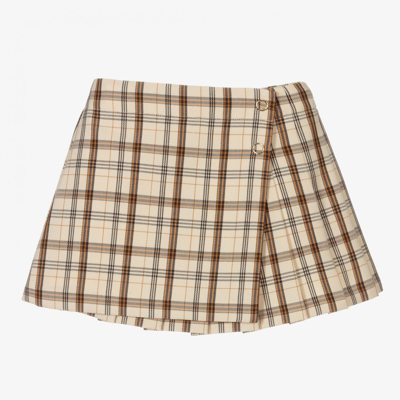 Shop Burberry Girls Beige Check Wool Skirt