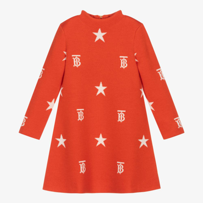 Shop Burberry Girls Orange Knitted Monogram Dress