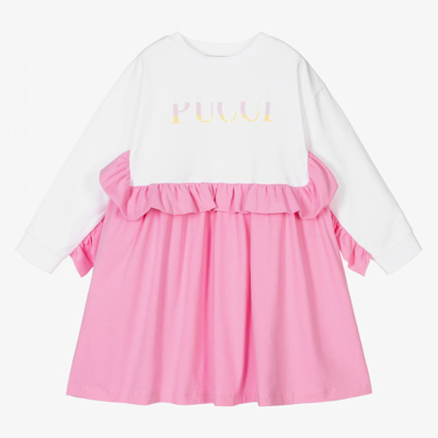 Shop Emilio Pucci Pucci Girls Pink & White Logo Dress