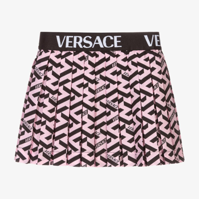 Shop Versace Girls Pink Pleated Greca Skirt