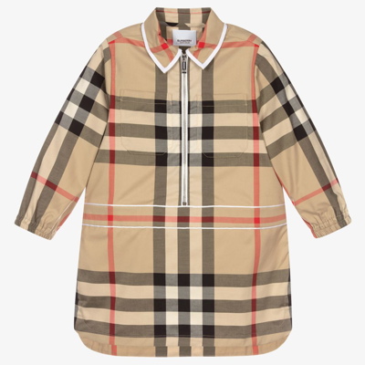 Shop Burberry Girls Oversized Check Shirt Dress In Beige